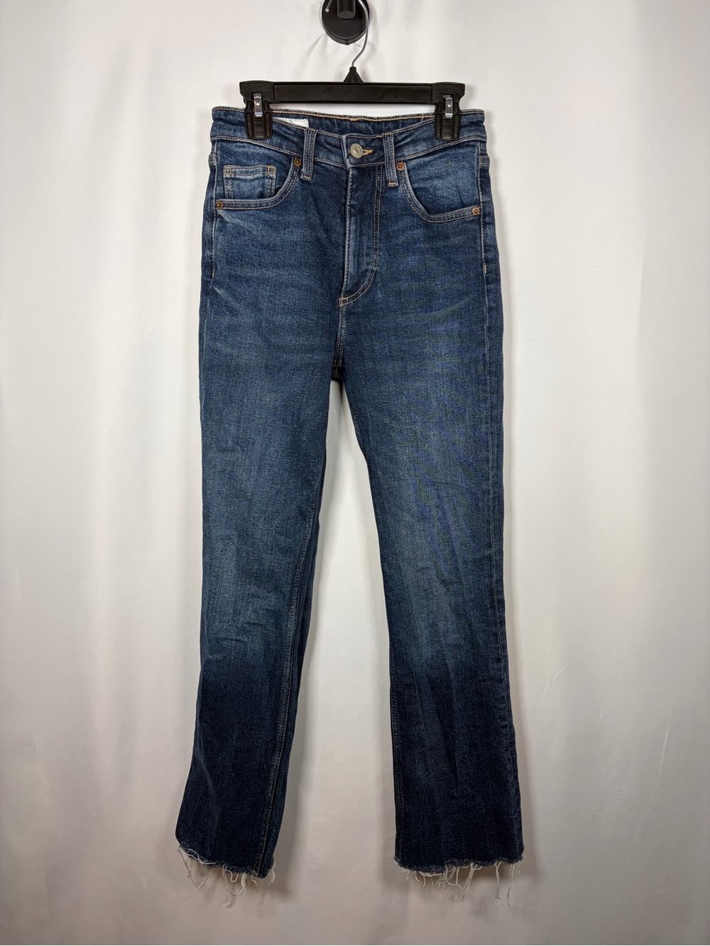ZARA Dark Wash HIgh-Rise Straight Leg Women's Fitted Raw Hem Ankle Jeans Size 0